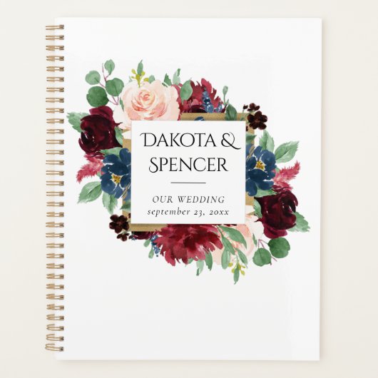 Boho Bloom | Bourgogne Rood en Navy Blue Custom Planner (Voorkant)