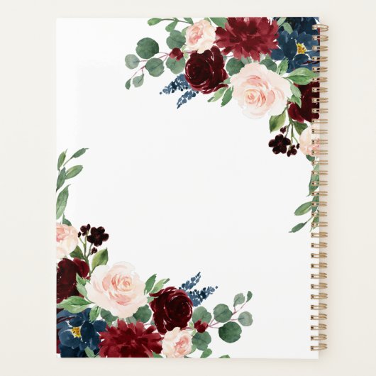 Boho Bloom | Bourgogne Rood en Navy Blue Custom Planner (Achterkant)