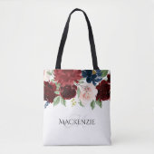 Boho Bloom | Bourgogne Rood en Navy Blue Custom Tote Bag (Voorkant)