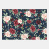 Boho Bloom | Bourgogne Rood en Navy Blue Floral Inpakpapier Vel (Voorkant 2)