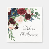 Boho Bloom | Bourgogne Rood en Navy Blue Floral Servetten (Voorkant)