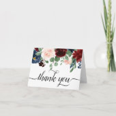 Boho Bloom | Bourgogne Rood en Navy Blue Foto Bedankkaart (Voorkant)