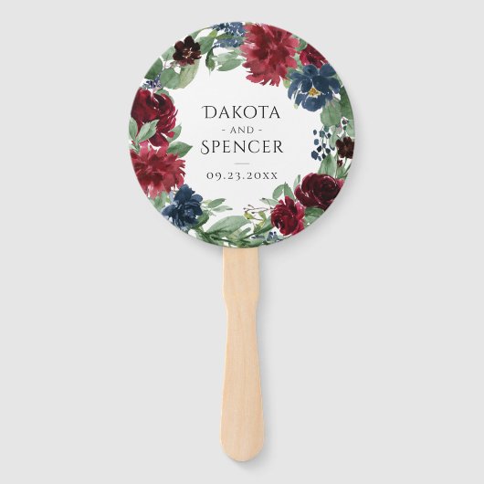 Boho Bloom | Bourgondië en marine dank u gunst Handwaaier (Voorkant)