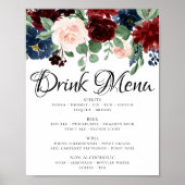 Boho Bloom | Bourgondië rood en marineblauw drinkm Poster (Voorkant)