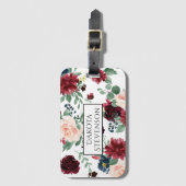 Boho Bloom | Bourgondisch rood en marineblauw mono Bagagelabel (Voorkant (verticaal))