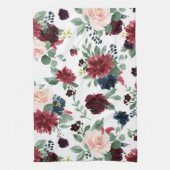 Boho Bloom | Bourgondisch rood en marineblauw patr Theedoek (Verticaal)