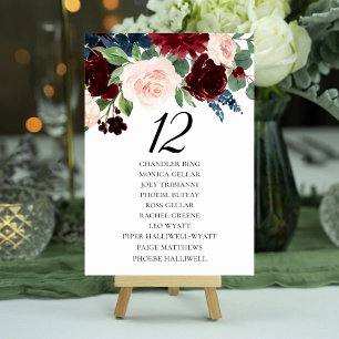 Boho Bloom   Bourgondische Blush en Navy Gastename Kaart
