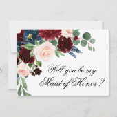 Boho Bloom | Bourgondische marine Bridal Party Vra Kaart (Voorkant)