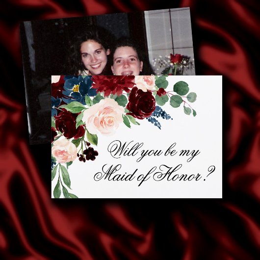 Boho Bloom | Bourgondische marine Bridal Party Vra Kaart