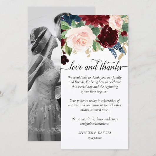 Boho Bloom | Bourgondische marine Garland Foto en Bedankkaart (Voorkant / Achterkant)