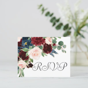 Boho Bloom   Bourgondische rode en marine blauwe m Briefkaart