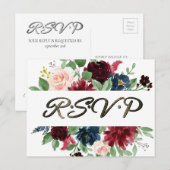 Boho Bloom | Bourgondische rode en marineblauwe RS Briefkaart (Voorkant / Achterkant)