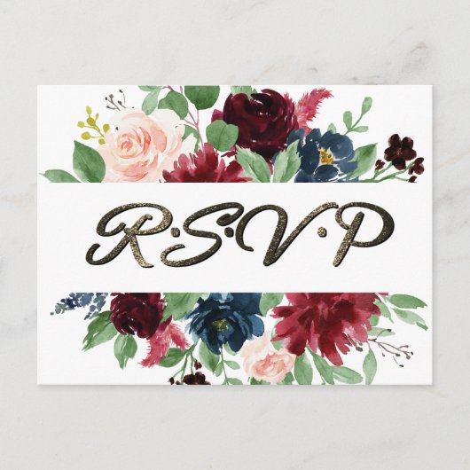 Boho Bloom | Bourgondische rode en marineblauwe RS Briefkaart (Voorkant)