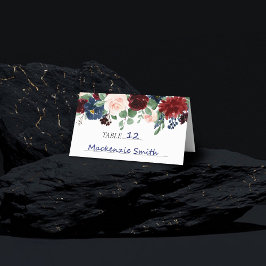 Boho Bloom | Bourgondische rode en rustieke marine Plaatskaartje