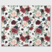 Boho Bloom | Bourgondische rustieke blauw en rood  Cadeaupapier (Vlak)