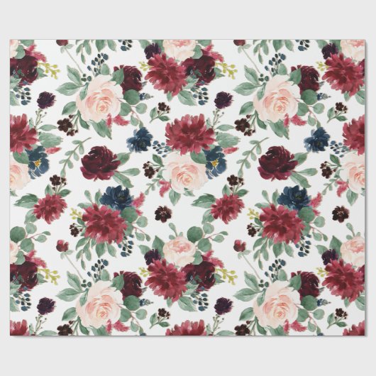 Boho Bloom | Bourgondische rustieke blauw en rood  Cadeaupapier (Vlak)