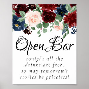 Boho Bloom   Burgundy Blush en Navy Open Bar Poster