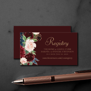 Boho Bloom   Dark Bourgogne Marsala Red Registry Informatiekaartje