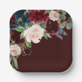 Boho Bloom | Donker Bourgogne en Navy Blue Boeket Papieren Bordje (Voorkant)