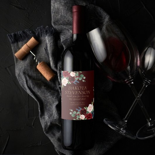 Boho Bloom | Donker Bourgogne en Navy Blue Dank u Wijn Etiket