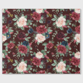 Boho Bloom | Donker Elegant Rood Blush en Navy Blu Cadeaupapier (Vlak)