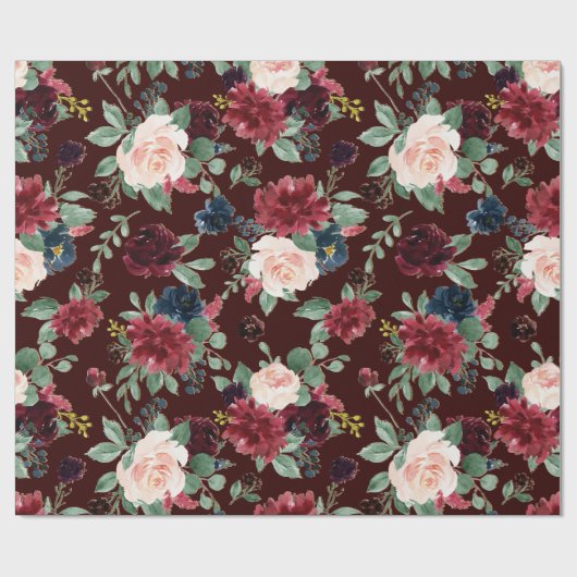 Boho Bloom | Donker Elegant Rood Blush en Navy Blu Cadeaupapier (Vlak)