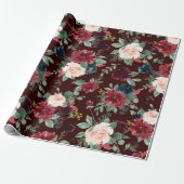 Boho Bloom | Donker Elegant Rood Blush en Navy Blu Cadeaupapier (Uitgerold)