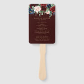 Boho Bloom | Donker Elegant Rood Blush en Navy Blu Handwaaier (Voorkant)