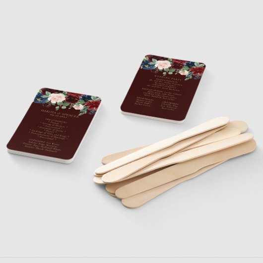 Boho Bloom | Donker Elegant Rood Blush en Navy Blu Handwaaier (Niet-gemonteerd)