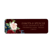 Boho Bloom | Donker Elegant Rood Boeket Adres Etiket (Voorkant)