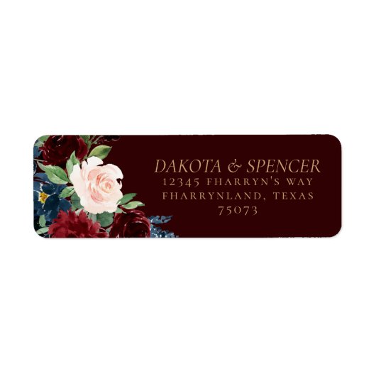 Boho Bloom | Donker Elegant Rood Boeket Adres Etiket (Voorkant)