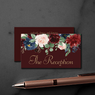 Boho Bloom   Donker Elegant Rood en Blauw Receptie Informatiekaartje
