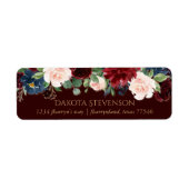 Boho Bloom | Donker Elegant Rood en Navy Adres Etiket (Voorkant)