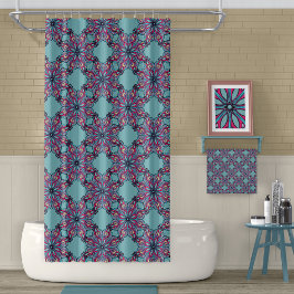 Boho Bloom douchegordijn in Aqua Blauwe