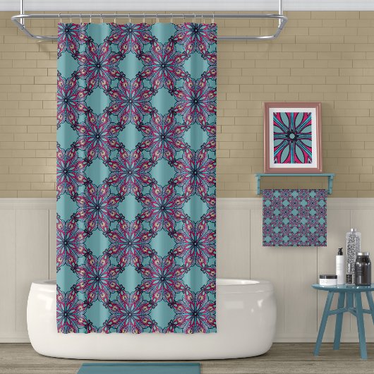 Boho Bloom douchegordijn in Aqua Blauwe