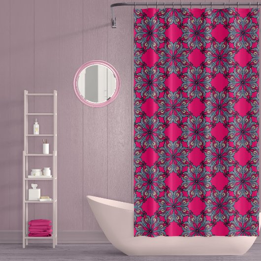 Boho Bloom douchegordijn in hete roze