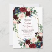 Boho Bloom | Elegant Bourgogne Bloemen Goud Lijst Kaart (Voorkant)