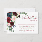 Boho Bloom | Elegant Bourgogne Bloemen Goud Lijst RSVP Kaartje (Voorkant)