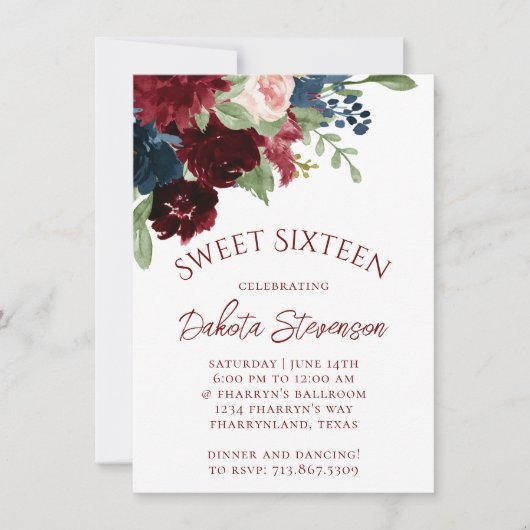 Boho Bloom | Elegant Bourgogne rood bloemzoet 16 Kaart (Voorkant)