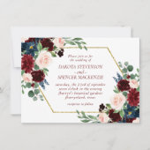 Boho Bloom | Elegant Marsala Red Floral Gold Lijst Kaart (Voorkant)