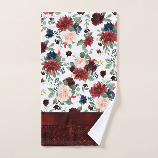 Boho Bloom | Elegant rood en blush shimmer patroon Bad Handdoek (Handdoek)