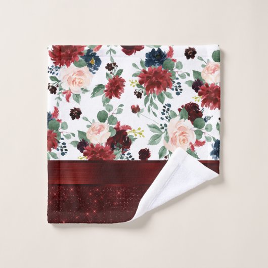 Boho Bloom | Elegant rood en blush shimmer patroon Bad Handdoek (Wasdoekje)