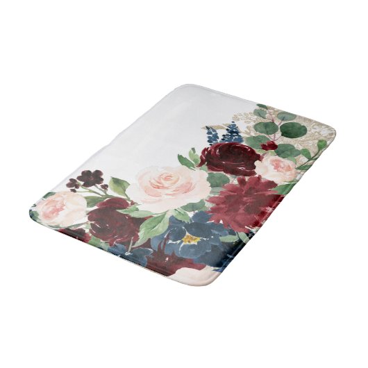 Boho Bloom | Elegant rood en blush shimmer patroon Badmat (Gekanteld)