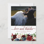 Boho Bloom | Elegante Marsala Rode foto en liefde Bedankkaart (Voorkant)