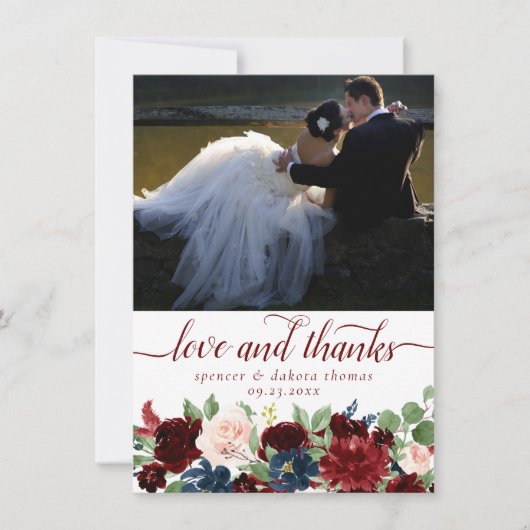 Boho Bloom | Elegante Marsala Rode foto en liefde Bedankkaart (Voorkant)