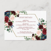 Boho Bloom | Elegante rode en blush gastgegevens Informatiekaartje (Voorkant)