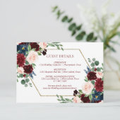 Boho Bloom | Elegante rode en blush gastgegevens Informatiekaartje (Staand voorkant)