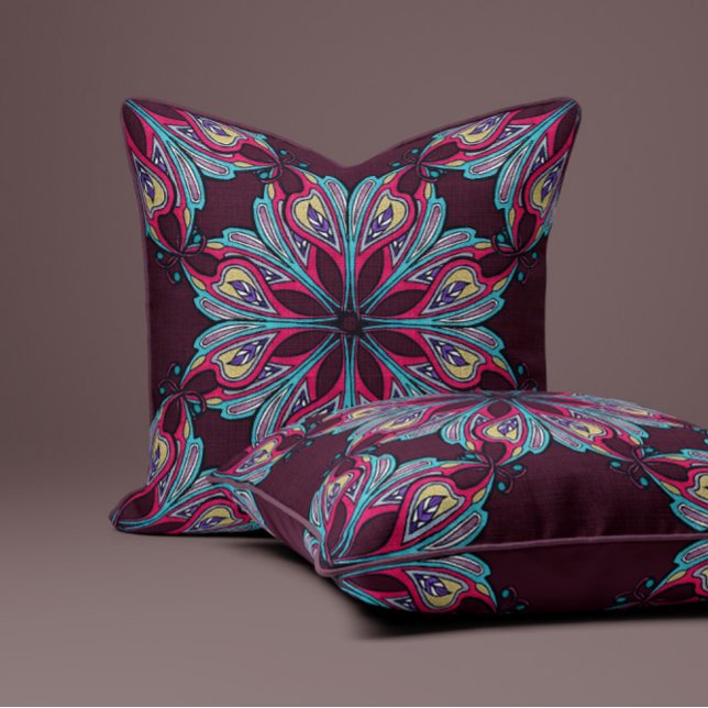 Boho Bloom in Burgundy Kussen (Creator heeft geüpload)