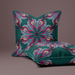 Boho Bloom in diepe teal Kussen