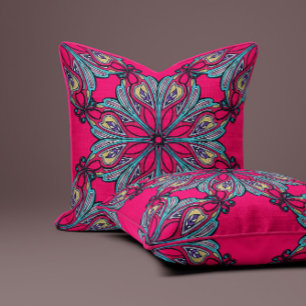 Boho Bloom in hete roze Kussen